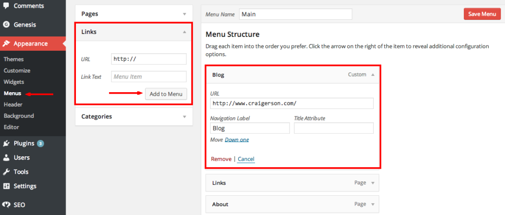 Create Custom Menu Link To The Blog Index