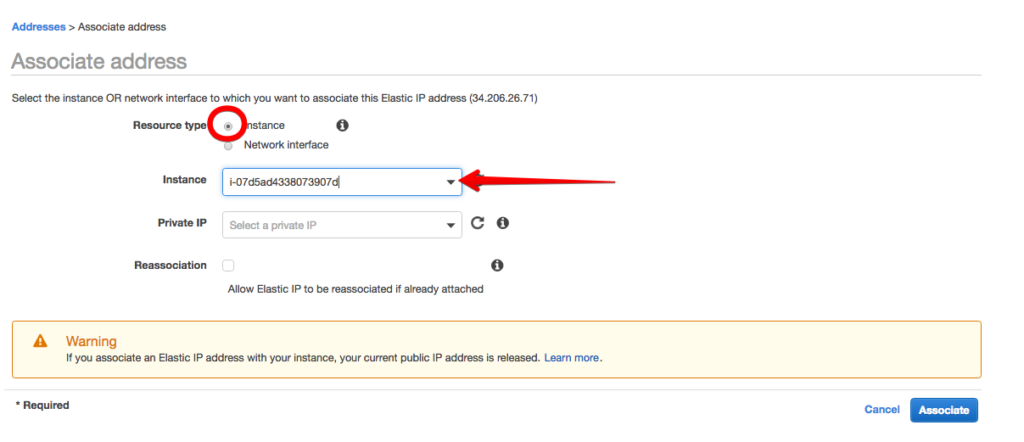 aws elastic ip associate